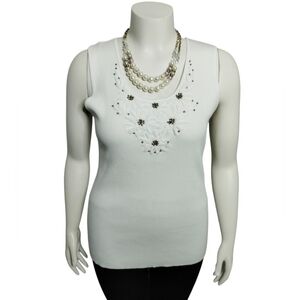 2X Ruby Rd.‎ Woman White Ribbed 3D Floral Embellished Scoop Sweater Fairy Dainty